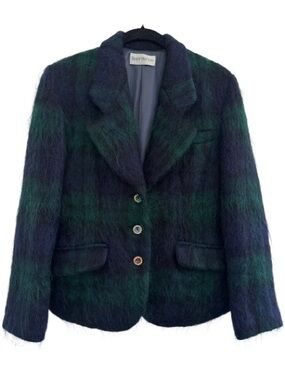 Vintage Barry Bricken Green Blue Mohair Blazer Jacket Fall Dark Academia